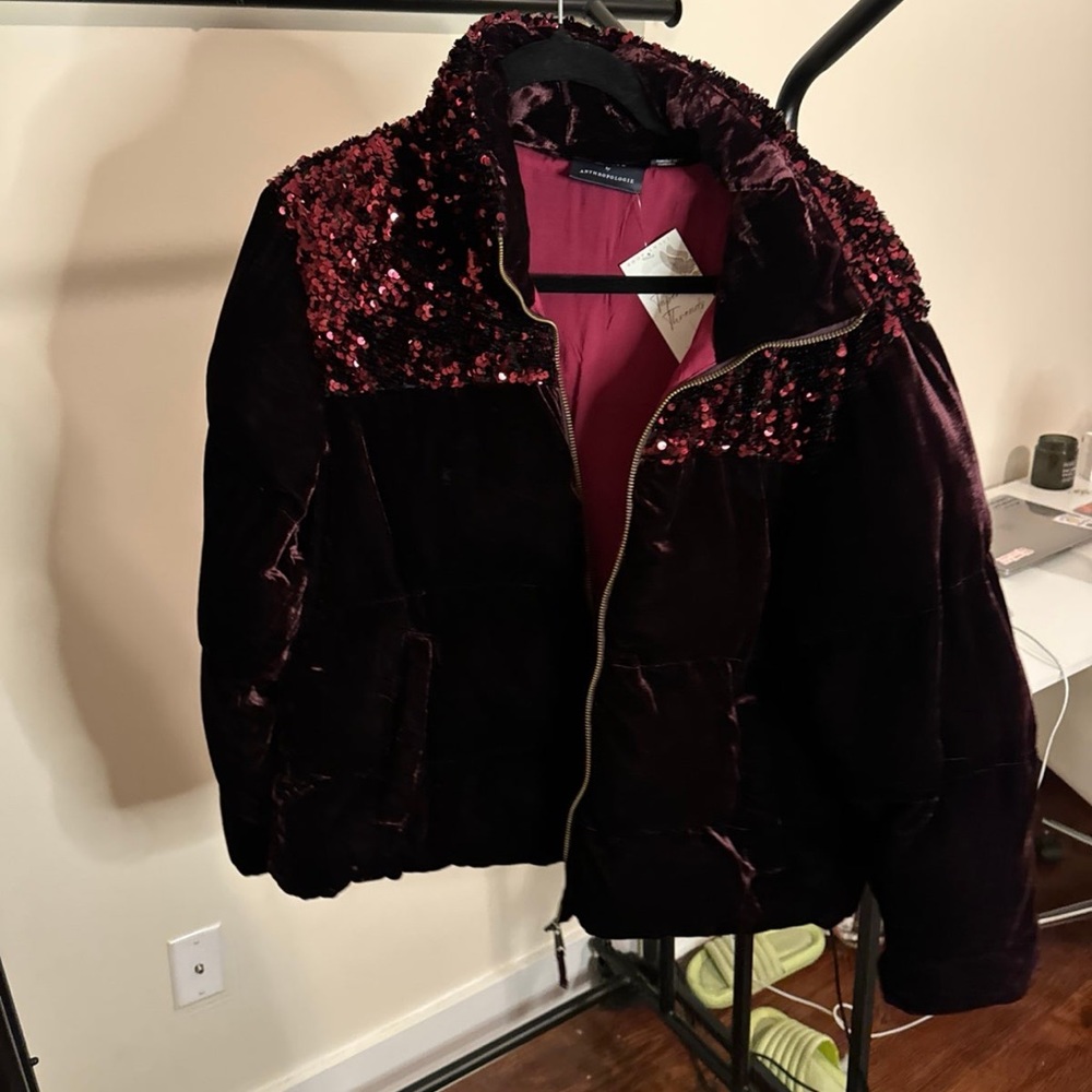 Anthropologie Maeve Sequin Puffer Jacket
